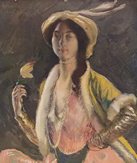 Woman Holding Flowers Drucke: Portrait of Miss B, 1908, (c1932). Artist: Paul Albert Besnard