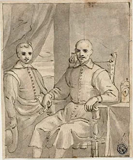 Christian Depiction In Art Drucke: Portrait of a Seated Ecclesiastic and a Standing Boy, c.1610. Creator: Bernardo Castello