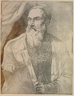 Drucke von Porträt von Tizian (1488-1576), um 1550. Im Bestand des British Museum gefunden Tizian Drucke: Bildnis von Tizian (1488-1576), um 1550. Schöpfer: Britto, Giovanni (aktiv 1530-1550)