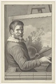 Art Studio Setup Drucke: Portrait of an unknown painter at his easel, 1700-1800. Creator: Anon