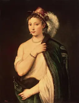 Drucke von Porträt einer jungen Frau, 1536 Tizian Drucke: Bildnis einer jungen Frau, 1536. Künstler: Tizian.