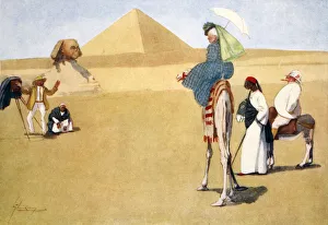 North African Landscape Photo Drucke: Posing at the Pyramids, 1908. Artist: Lance Thackeray
