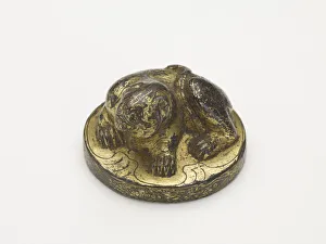 Möglicherweise Gewicht mit einem kriechenden Tiger aus der Han-Dynastie (206 v. Chr.-220 n. Chr.). Schöpfer unbekannt