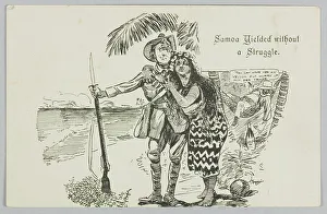 WWI Military Uniforms Drucke: Postcard, Samoa Yielded without a Struggle. 1914. Creator: William Blomfield