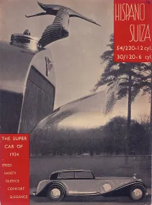 Plakats zur Werbung für Hispano-Suiza-Fahrzeuge, 1934. Künstler unbekannt