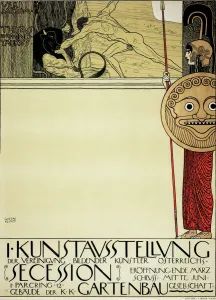 Drucke von Plakate für die erste Kunstausstellung des Sezessionskunstbewegungs, 1898. Aus einer privaten Sammlung Gustav Klimt Drucke: Plakate für die erste Kunstausstellung des Sezessionskunstbewegungs 1898