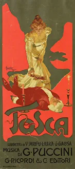 Drucke von Plakate für die Oper Tosca von G.Puccini, 1899. Privatbesitz P Drucke: Plakat für die Oper Tosca von G