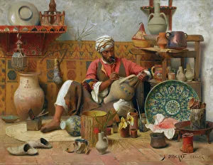 Orientalist Oil Paintings Drucke: A pottery studio, Tanger