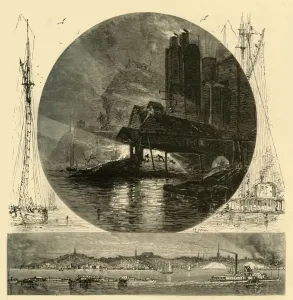 Harry Fenn Artwork Drucke: Poughkeepsie, and its Founderies at Night, 1874. Creator: Harry Fenn