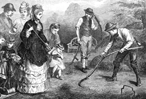Victorian Era Agriculture Drucke: Preparing for croquet, 1871. Creator: Unknown