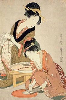 Asian Food Preparation Drucke: Preparing Raw Fish, 18th century. Creator: Kitagawa Utamaro