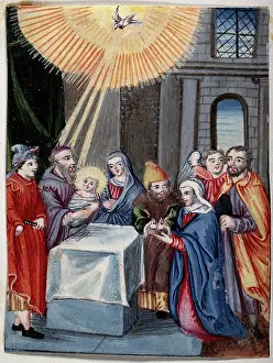 Biblical Character Depiction Drucke: The presentation of Jesus at the Temple. Creator: Unknown