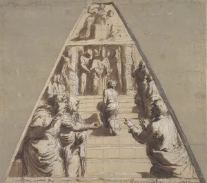 Darstellung der Schönheit Marias im Tempel (unten), Abrahams, bevor er Isaak opfert (oben)