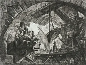 Giovanni Battista Piranesi Etching Drucke: Prisoners on a Projecting Platform, 1761. Creator: Giovanni Battista Piranesi