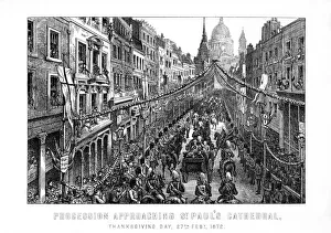 Prozession nähert sich der St Pauls Kathedrale am Freitag des Dankesfestes am 27. Februar 1872