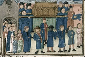 Prozession der Reliquien des Heiligen Nikolaus. Aus Livre de la confrérie.