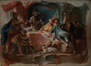 Rococo Era Artwork Drucke: The Prodigal Son Wasting his Inheritance, 1724-1761. Creator: Johann Wolfgang Baumgartner