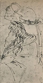 Italian Art Renaissance Drucke: Profile to the Left of an Old Man in a Large Hat, c1480 (1945). Artist: Leonardo da Vinci