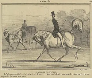 Black And White Lithography Drucke: Progres de l'equitation, 1856