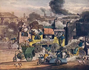 Drucke von Die Fortschritte der Dampfmaschine - Eine Aussicht auf die Whitechapel Road im Jahre 1830 Henry Thomas Alken Drucke: Der Fortschritt des Dampfes - Ein Blick entlang der White-Chapel-Road