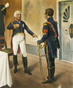 Preußischer General Courbiere, Kommandant von Graudenz und der französische Botschafter Savary, 1807, (1936).