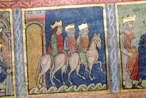 Ein Detail aus einem Psalterschiff: Die Weisen reiten nach Betlehem um 1140