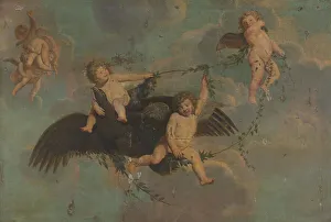 Netherlandish Oil Painting Drucke: Putti with an Eagle on Clouds, c.1650. Creator: Anon
