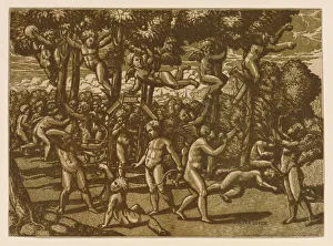 Chiaroscuro Woodcut Drucke: Putti Playing (After Raphael), 1544. Creator: Monogrammist NDB (active c. 1520-1550)