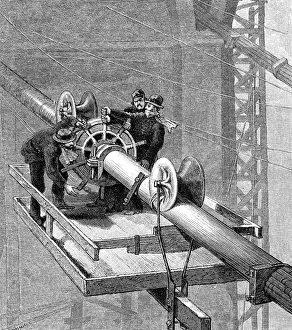 Civil Engineering History Drucke: Putting wire wrapping around the suspension cables, Brooklyn Suspension Bridge, 1883