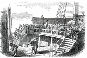 Historical Sailing Vessels Drucke: Quarter-Deck of an Emigrant Ship - Roll-Call, 1850. Creator: Unknown