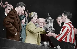 Colourised Black And White Print Drucke: The Queen Presents The Cup, 1937. Creator: Unknown