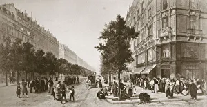Warte vor einem Lebensmittelgeschäft im Siege von Paris während des Franzisch-deutschen Krieges (Franco-Präg War), 1870 - 71