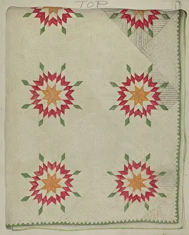 Stoffquilt - Äppliciermuster mit Rand, um ca. 1936 von Lily Capson