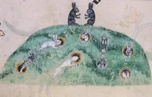 Illuminated Manuscript Miniatures Drucke: A rabbit warren, c1300-c1340. Creator: Unknown