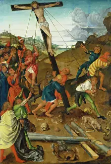 Biblical Scene Painting Drucke: Raising of the Cross (Centre Panel of the Triptych)