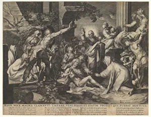 Black And White Christian Images Drucke: Raising of Lazarus (Reverse Copy). n. d. Creator: Vischer