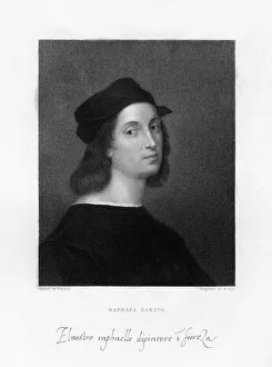 Raphael Portrait Drucke: Raphael, Florentine master painter, (1834). Artist: W Holl