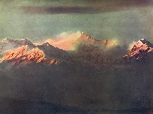 Colourful Indian Landscapes Drucke: Last Rays of Light on Kinchenjunga, c1910