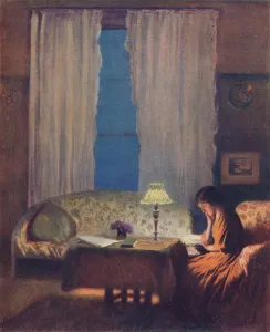 Lesen unter Lampenlicht (Dunkelzeit - Innenausgang), 1909. Künstler: Georg Clausen
