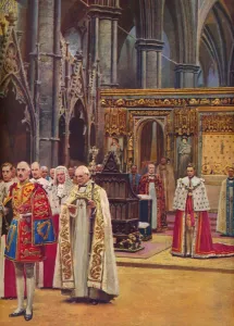 British Monarch Portrait Drucke: The Recognition: The King Stands Before the Assembly, presented by the Archbishop, 1937