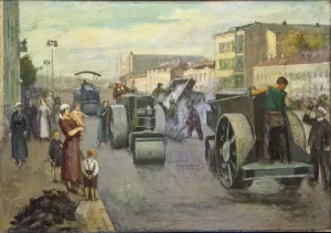 Socialist Realism Painting Drucke: The reconstruction of Moscow