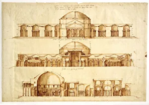 Renaissance Architecture Drucke: Reconstruction project of the Baths of Agrippa