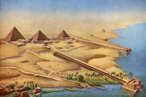 Drucke von Wiederaufbau der drei Pyramiden von Abusir mit ihren Tempeln und Zugängen, 1933-1934. Aus den Wundern des Vergangenheitens Band II, 1933-1934 Bilder Datiert 2008 April: Wiederherstellung der drei Pyramiden bei Abusir mit ihren Tempeln und Zugängen, 1933-1934
