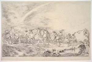 Drucke von Rekruten gehen zum Regiment ein, umgangssprachlich: Kameraden werden rekrutiert und in das Regiment eingeführt Jean-Antoine Watteau Drucke: Rekruten gehen zum Regiment ein, um etwa 1715/16 zu sein. Ersteller: Jean-Antoine Watteau