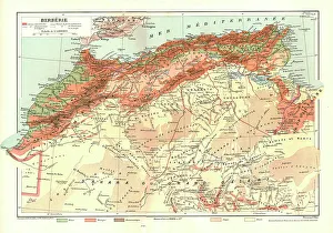 North African Geography Drucke: Relief Map of Berberie, 1914. Creator: Unknown