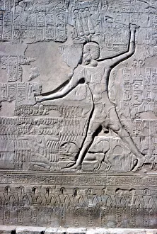 Egyptian Temple Relief Drucke: Detail of a relief of Pharaoh smiting his enemies