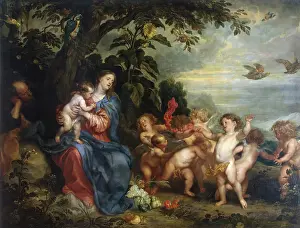 Drucke von Ruhe auf der Flucht nach Ägypten (Madonna mit Taubens), 1632 Anthony Van Dyck Drucke: Ruhe auf der Flucht nach Ägypten (Madonna mit Drosseln)