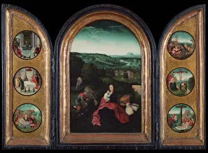 Early Netherlandish Artwork Drucke: Rest on the Flight into Egypt (Triptych), ca 1515. Artist: Patinir, Joachim, follower of