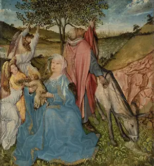 Biblical Scene Painting Drucke: The Rest on the Flight, reverse: painted marble panel in a stone frame