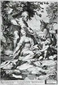 Die Ruhe auf der Rückkehr aus Ägypten, 1575. Ersteller: Cornelis Cort
